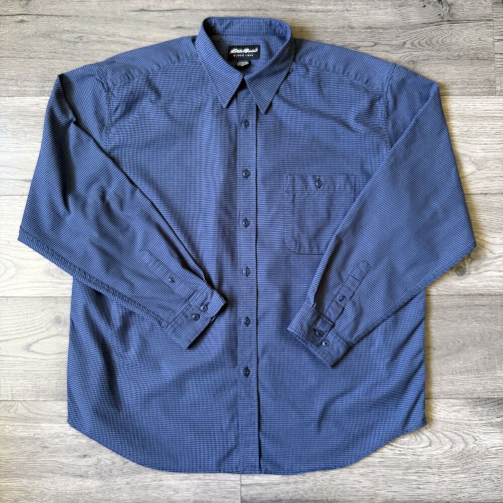 Eddie Bauer Men's Casual Long Sleeve Navy Gingham Button Down Shirt - Size XL